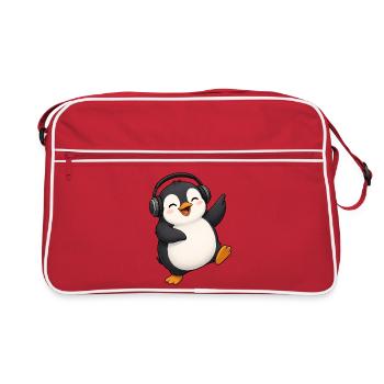 Mignon manchot dansant avec des écouteurs DJ de fête kawaii - Sac Retro - rouge/blanc - Devant