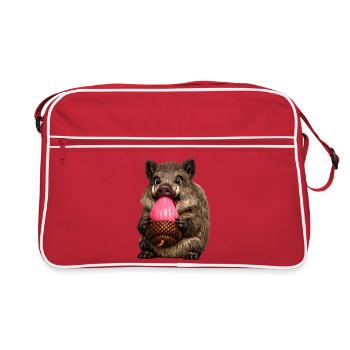 Wild boar with pink acorn - Retro Bag - red/white - Front