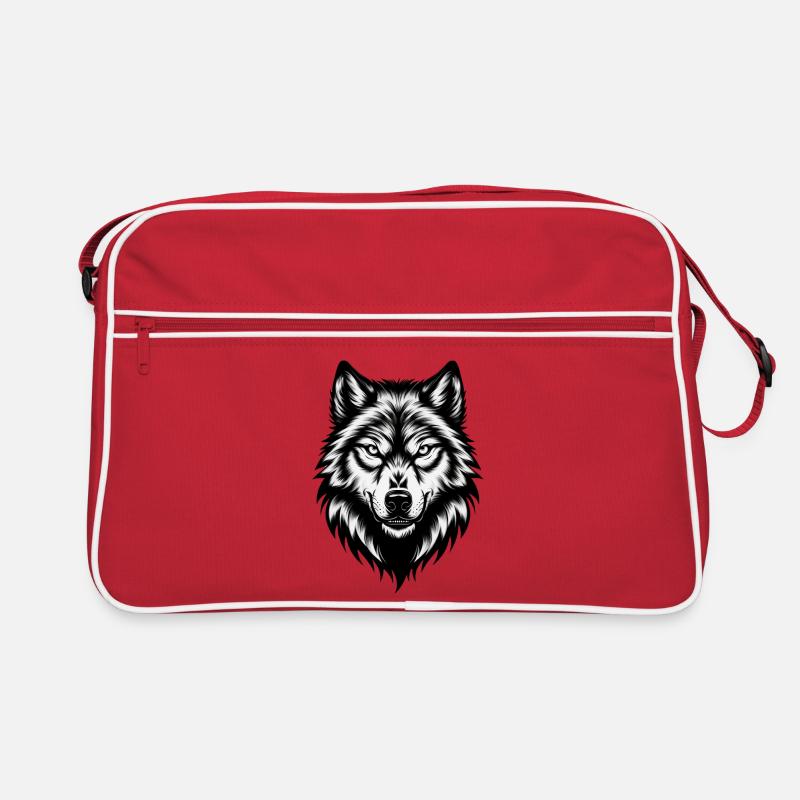 Wilder Wolfskopf – Black & White - Retro Tasche - Rot/Weiß