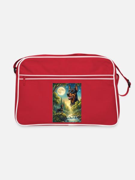 Doberman chien mème hurlant à la Lune - Sac Retro - rouge/blanc - Devant