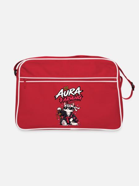 Samurai-Katzen-Aura-Landwirtschaft 67 - Retro Tasche - Rot/Weiß