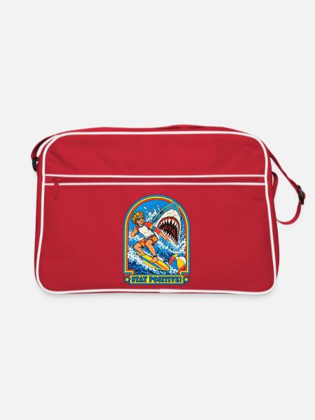 Positiver Surf Shark Retro - Retro Tasche - Rot/Weiß