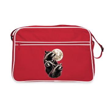 Waschbären Vollmond Nacht Tierliebhaber Lustig - Retro Tasche - Rot/Weiß - Vorne