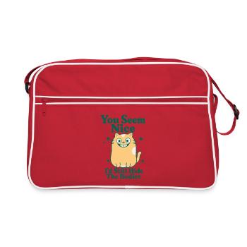  lustiges Katzen Motiv schwarzer Humor - Retro Tasche - Rot/Weiß - Vorne