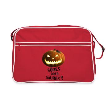 Süßes oder Saures - Kürbis mit Spinne - Retro Tasche - Rot/Weiß - Vorne
