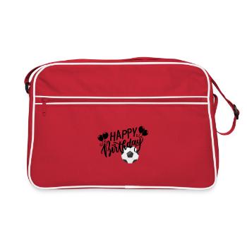 "Happy Birthday" mit Fußball - Retro Tasche - Rot/Weiß - Vorne