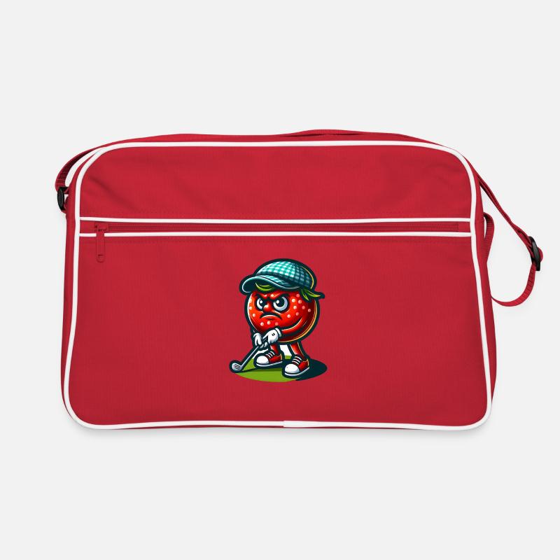 Funny golf tomato with stylish hat ready for Retro Bag