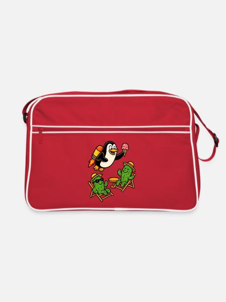 Jetpack Pinguin - Retro Tasche - Rot/Weiß - Vorne