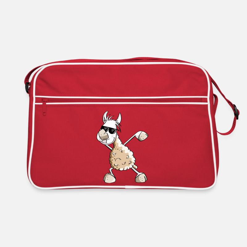 Cooles Dab Dance Lama - Dabbing Alpaka - Comic Fun - Retro Tasche - Rot/Weiß