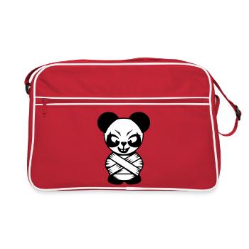 Panda bear with straitjacket and crazy eyes - Retro Bag - red/white - Front