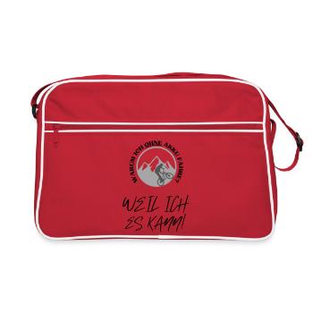 Warum ich ohne Akku fahre? Akku leer? Fahre weiter - Retro Tasche - Rot/Weiß - Vorne