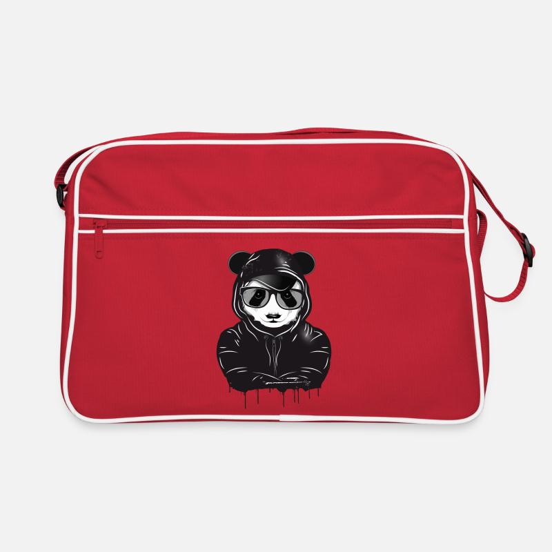 witziger Panda Bär mit Hoodie,Basecap und Brille Retro Tasche