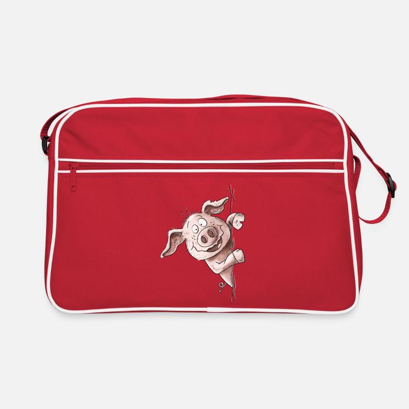 Drolliges Schweinchen Schwein Wutz Wutzchen - Retro Tasche - Rot/Weiß