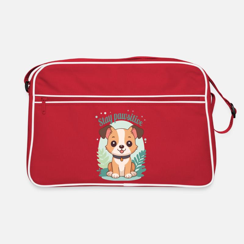 Stay Pawsitive - Conception de chien de dessin animé mignon - Sac Retro - rouge/blanc