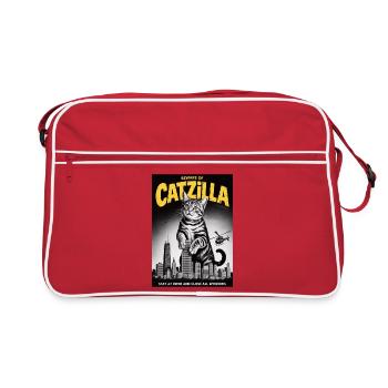Catzilla sur les toits de la ville - Sac Retro - rouge/blanc - Devant