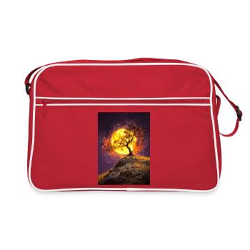 Einsamer Baum im Mondschein auf Klippe - Retro Tasche - Rot/Weiß - Vorne