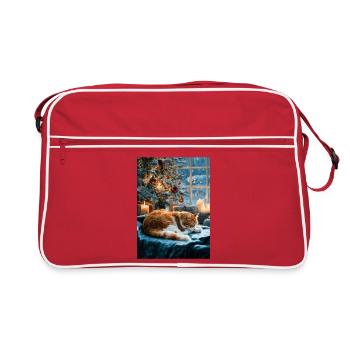 Gemütliches Weihnachts-Katzenschläfchen - Retro Tasche - Rot/Weiß - Vorne