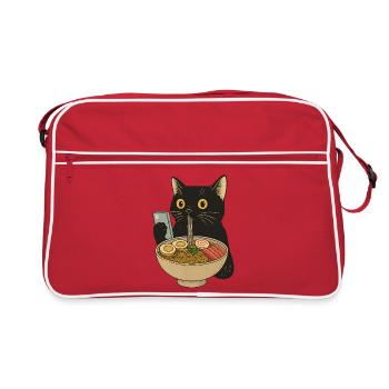 Vintage Ramen Cat Shirt – Cute Retro Kitty - Retro Tasche - Rot/Weiß - Vorne
