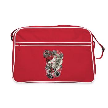 Lineare Blütenranken - Retro Tasche - Rot/Weiß - Vorne