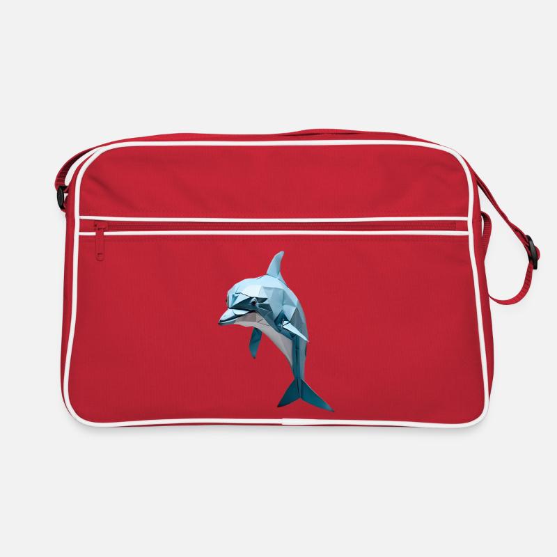 Blauer Low-Poly Delfin Retro Tasche