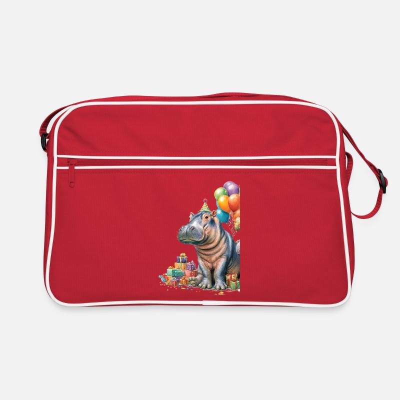 Hippo Geburtstagsfeier mit Ballons Retro Tasche