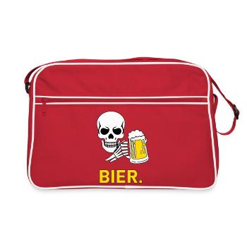 BEER. – Skull & Beer Mug After-Work Motif - Retro Bag - red/white - Front