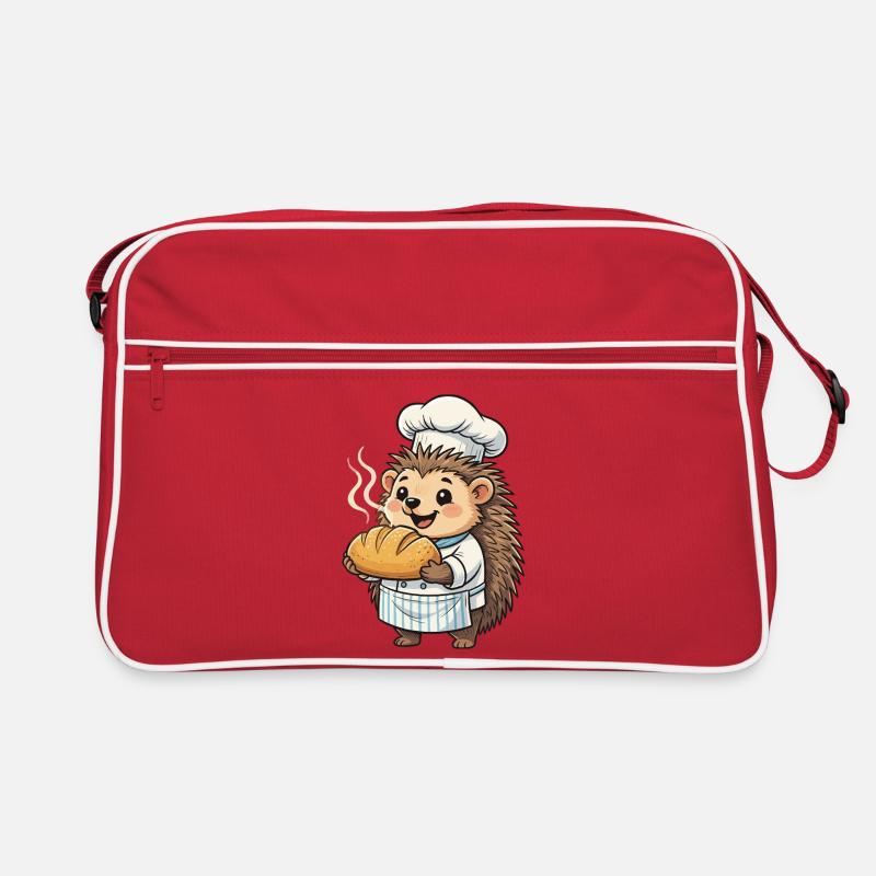 Hedgehog chef bakes golden bread Retro Bag