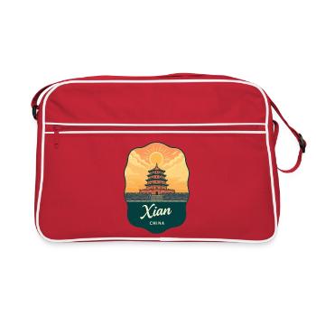 Xian Wild Goose Pagoda Vintage Travel Badge - Retro Bag - red/white - Front