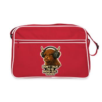 Don't Talk I'm in Moo-sic Mode – Lustige Highland  - Retro Tasche - Rot/Weiß - Vorne