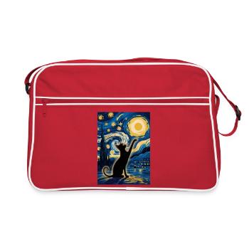 Schwarze Katze im wirbelnden Himmel Vincent Van Gogh - Retro Tasche - Rot/Weiß - Vorne