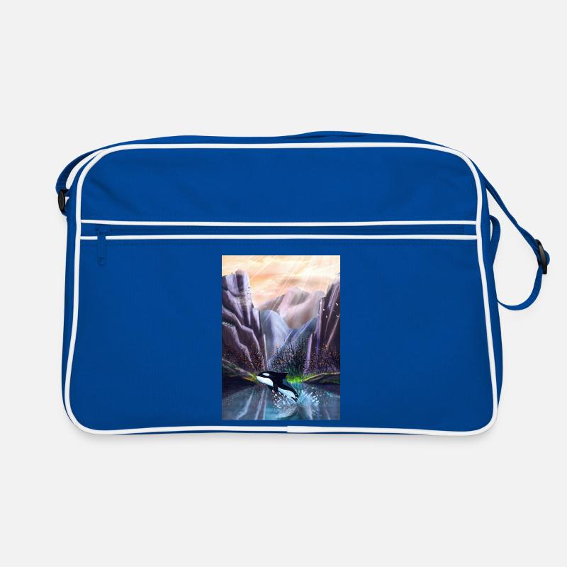 Orcas springen im Bergtal Retro Tasche