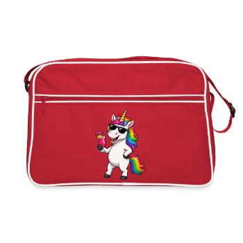 Licorne arc-en-ciel avec lunettes de soleil - Sac Retro - rouge/blanc - Devant