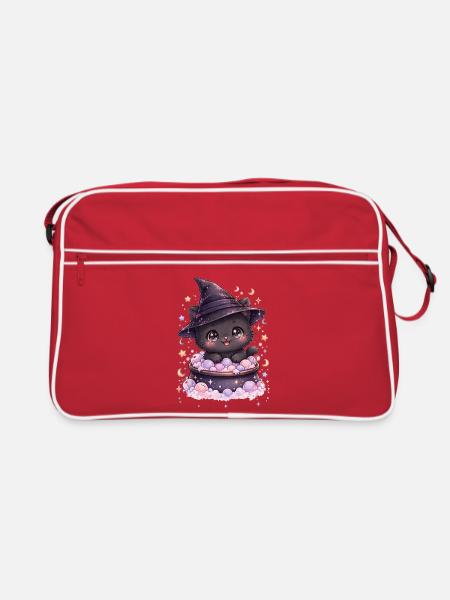 Hexen – Kawaii Hexenkatze - Retro Tasche - Rot/Weiß