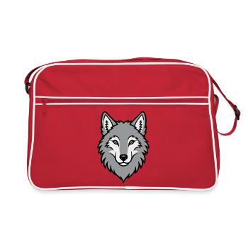 Gray Wolf Head Wilderness Nature Animal - Retro Bag - red/white - Front