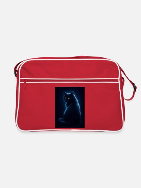 Nocturne Katze im Indigo-Glanz - Retro Tasche - Rot/Weiß