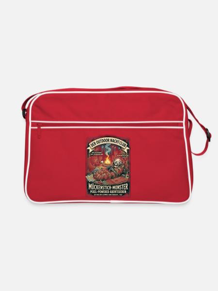 Camping Skelett Lagerfeuer Mücken Lustig Outdoor  - Retro Tasche - Rot/Weiß