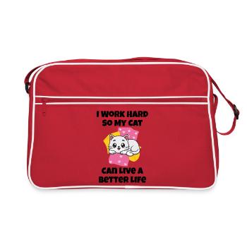 Ich arbeite hart, damit meine Katze ein besseres Leben führen kann - Retro Tasche - Rot/Weiß - Vorne
