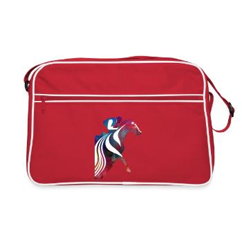 Buntes Pferd mit Reiter - Retro Tasche - Rot/Weiß - Vorne