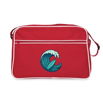 Surf Welle – Retro Surfbrett Design - Retro Tasche - Rot/Weiß - Vorne