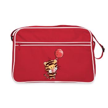 Niedlicher Tiger mit Ballon I Luftballon Tierkind  - Retro Tasche - Rot/Weiß - Vorne