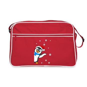 Pingouin neige avec voeux de Noël - Noël pingouin - Sac Retro - rouge/blanc - Devant