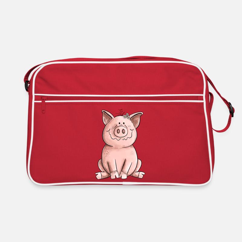 Glückliches Schwein - Retro Tasche - Rot/Weiß