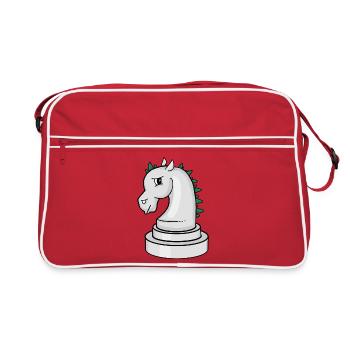 Schachfigur: genervtes Punk-Schachpferd - Retro Tasche - Rot/Weiß - Vorne