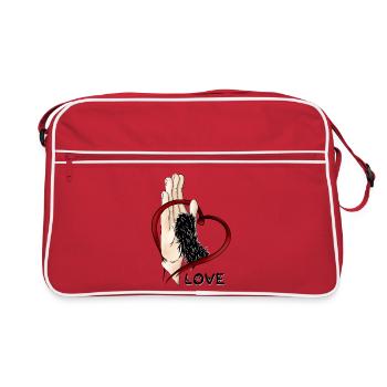 Pfotenliebe - schwarzes Pfötchen - Retro Tasche - Rot/Weiß - Vorne