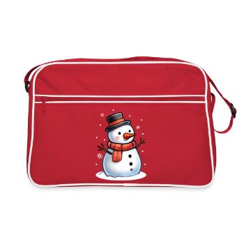 Fröhlicher Schneemann mit rotem Schal und Zylinder - Retro Tasche - Rot/Weiß - Vorne