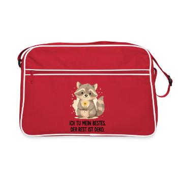 Waschbär mit Blume – Sanft - Retro Tasche - Rot/Weiß - Vorne