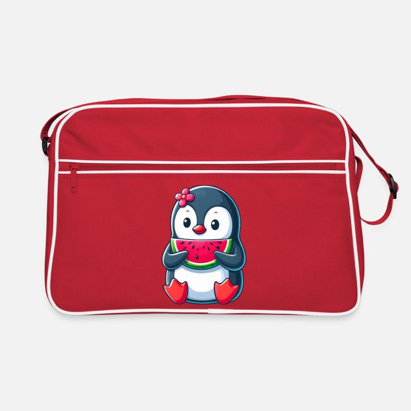pingouin mignon avec dessin animé d’été pastèque Sac Retro