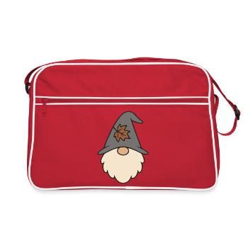 Herbstlicher Gartenzwerg-Wichtel mit Blatt Motiv - Retro Tasche - Rot/Weiß - Vorne