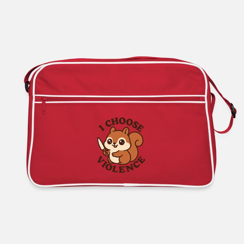 Rebellisches süßes Eichhörnchen – Ich entscheide mich für Gewalt - Retro Tasche - Rot/Weiß