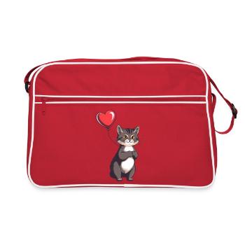 Katze mit Herz Ballon Geschenk Geburtstag - Retro Tasche - Rot/Weiß - Vorne